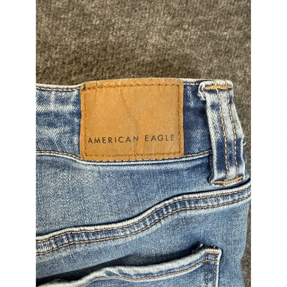 American Eagle Super Hi-Rise Flare Women 6 Blue Patch Pocket Jeans Night Out